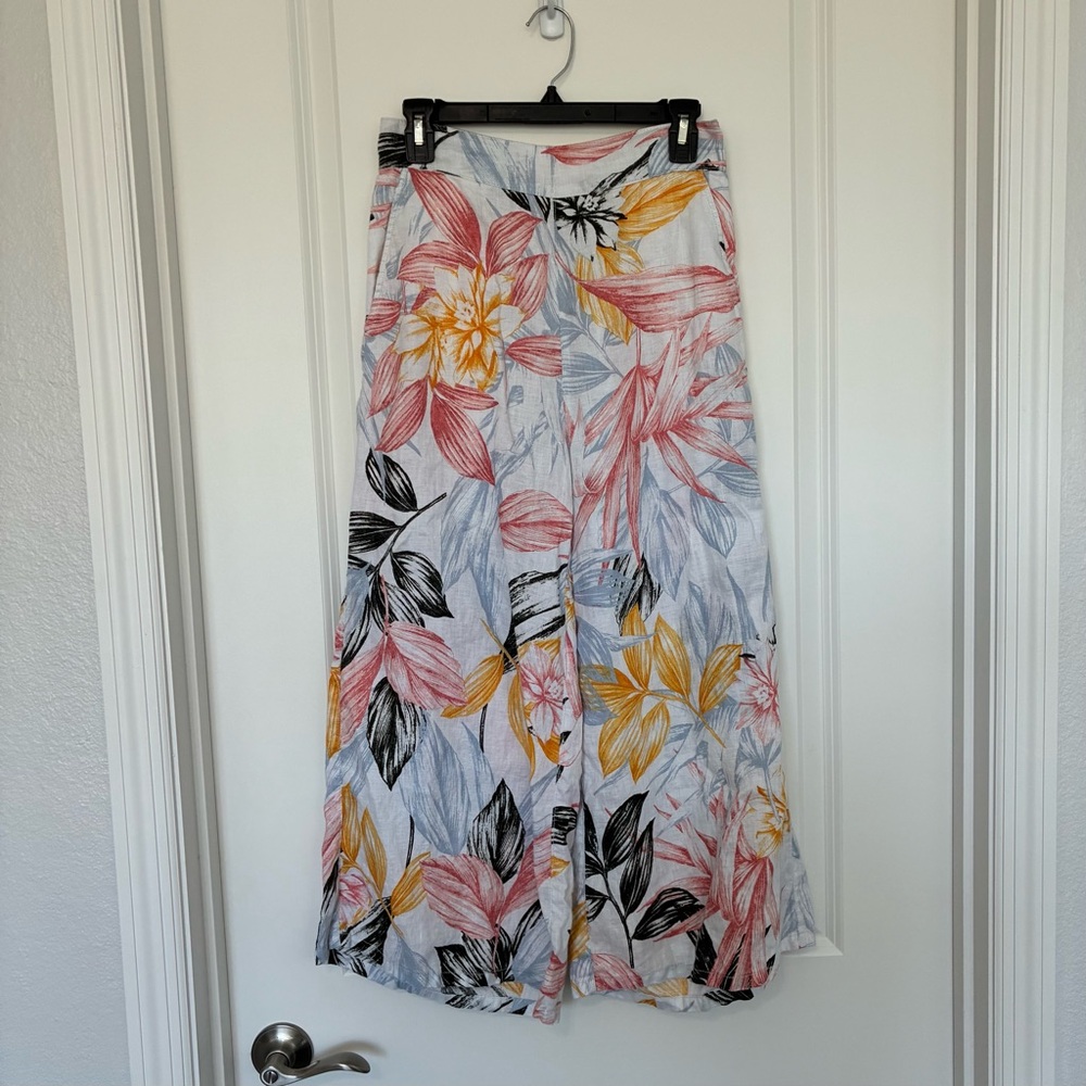 C&C California Wide Leg 100% Linen Pants Floral Design Women’s Size Small - Picture 3 of 10